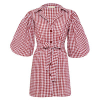 The Meghan Mini Gingham Dress, in Red - Diazza