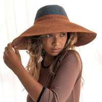 The Riri Duo Jute Straw Hat in Burnt Sienna & Black - Diazza