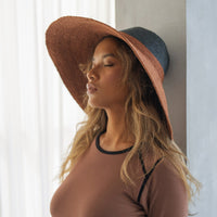 The Riri Duo Jute Straw Hat in Burnt Sienna & Black - Diazza