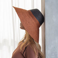 The Riri Duo Jute Straw Hat in Burnt Sienna & Black - Diazza