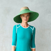 The Riri Duo Jute Straw Hat In Natural & Kelly Green - Diazza