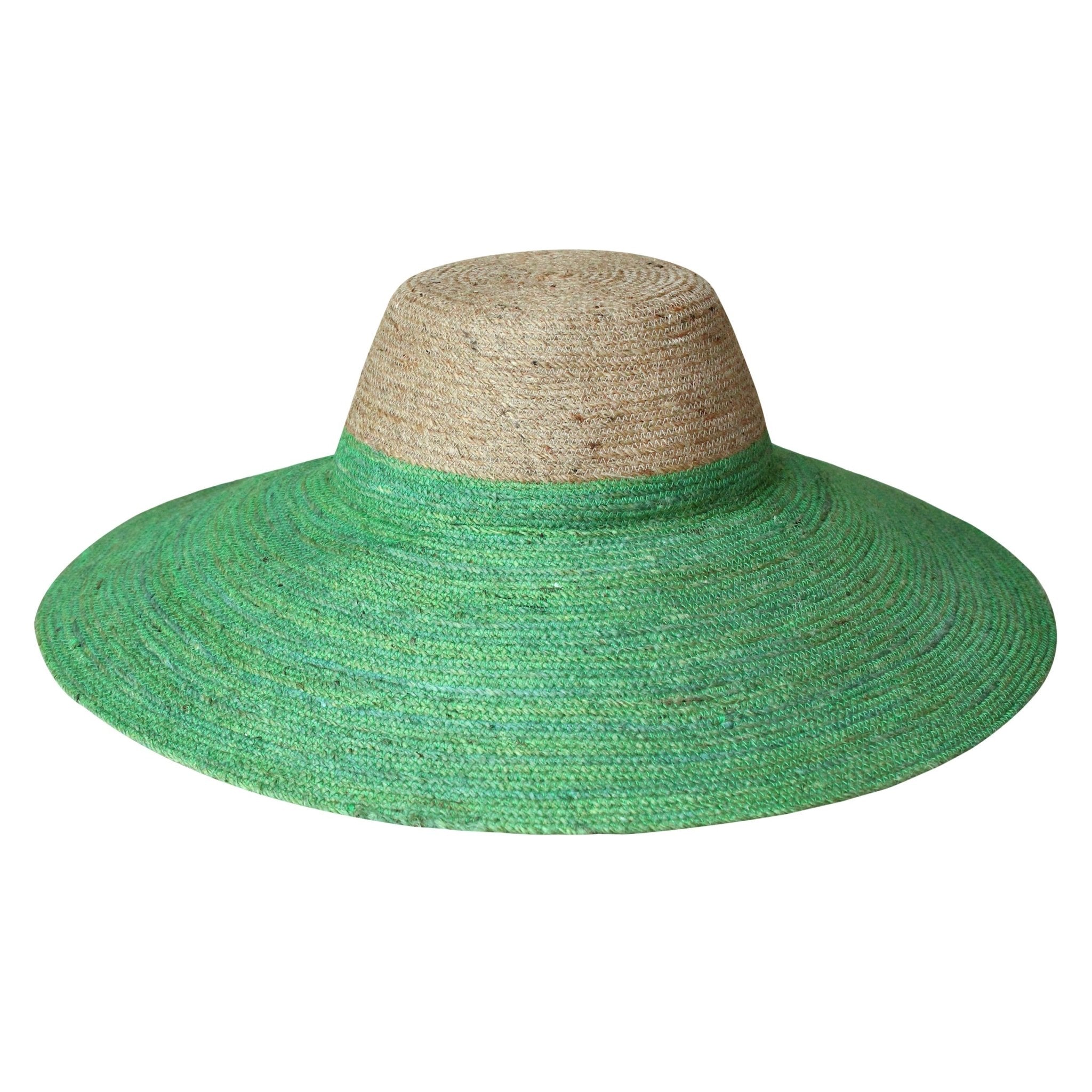 The Riri Duo Jute Straw Hat In Natural & Kelly Green - Diazza