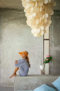 The Riri Duo Jute Straw Hat In Tangerine Orange - Diazza