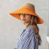 The Riri Duo Jute Straw Hat In Tangerine Orange - Diazza