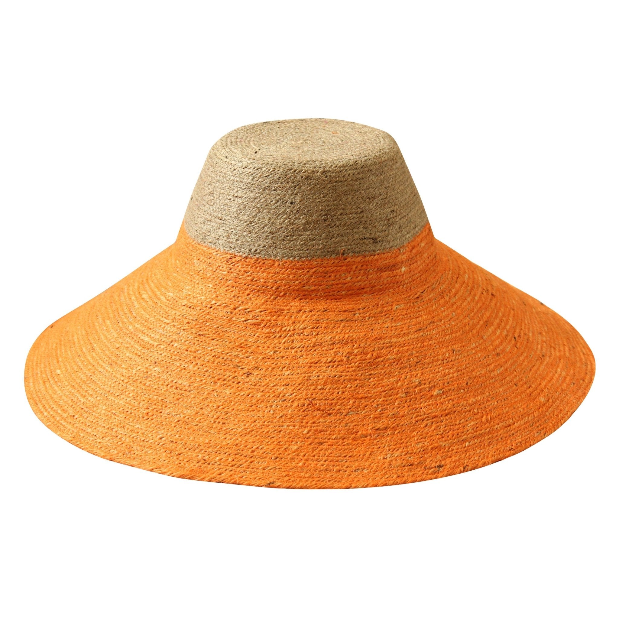 The Riri Duo Jute Straw Hat In Tangerine Orange - Diazza