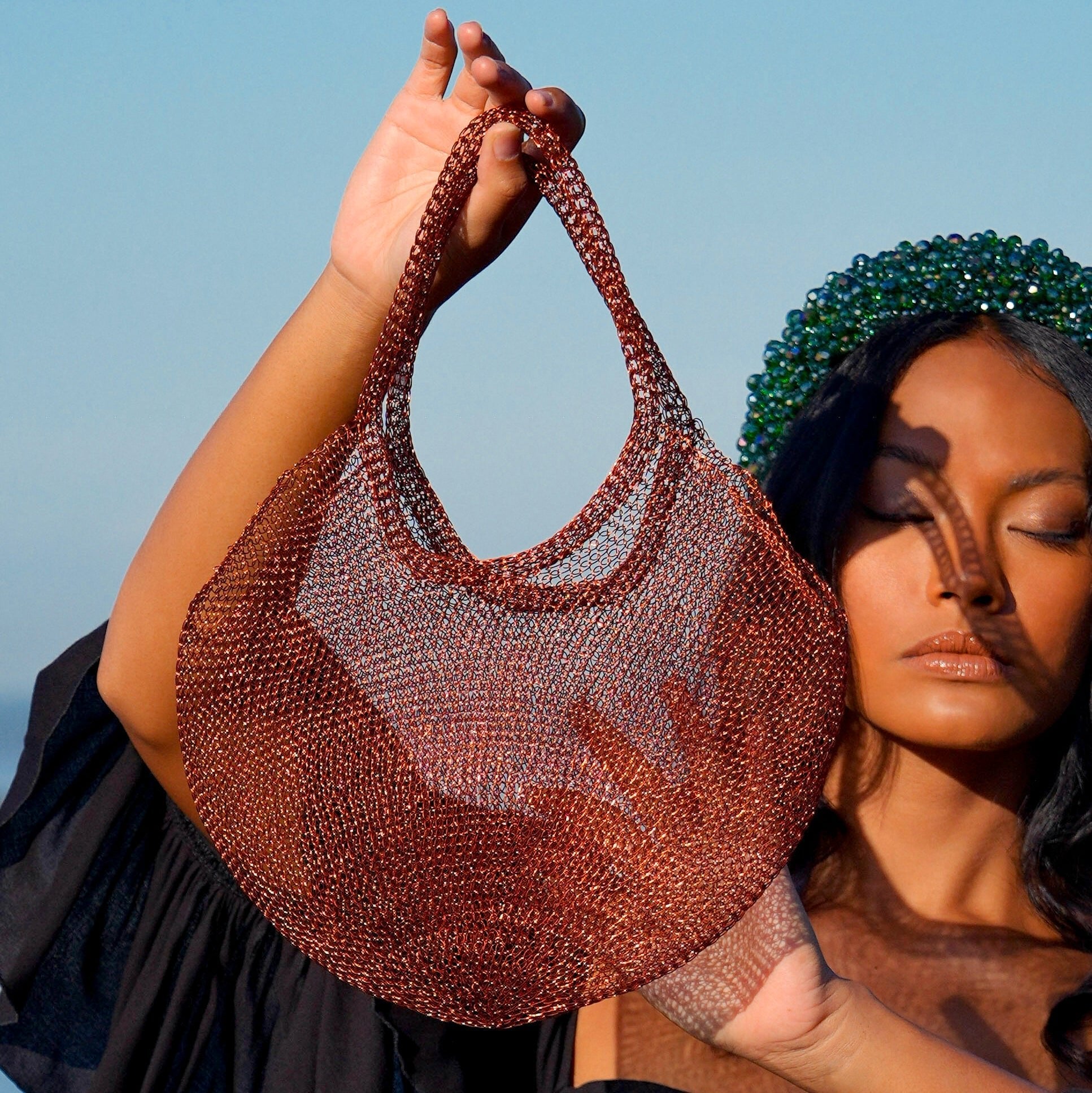 The Sol Mesh Wire Tote Bag in Copper - Diazza