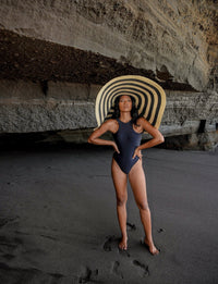The Solana Oversized Striped Straw Hat in Black & Natural - Diazza