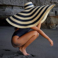 The Solana Oversized Striped Straw Hat in Black & Natural - Diazza