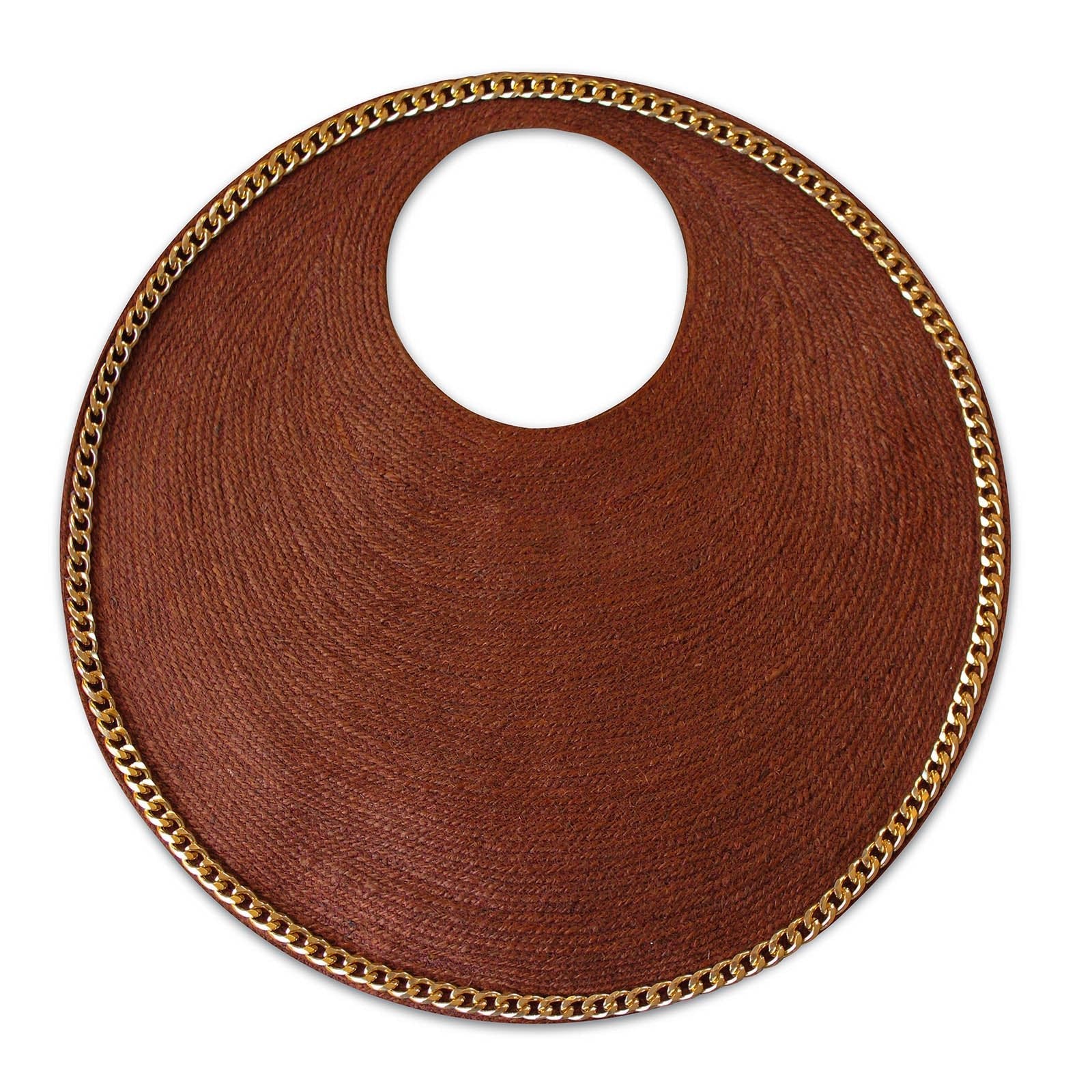 The Solo Espresso Jute Bag With Gold Chain - Diazza