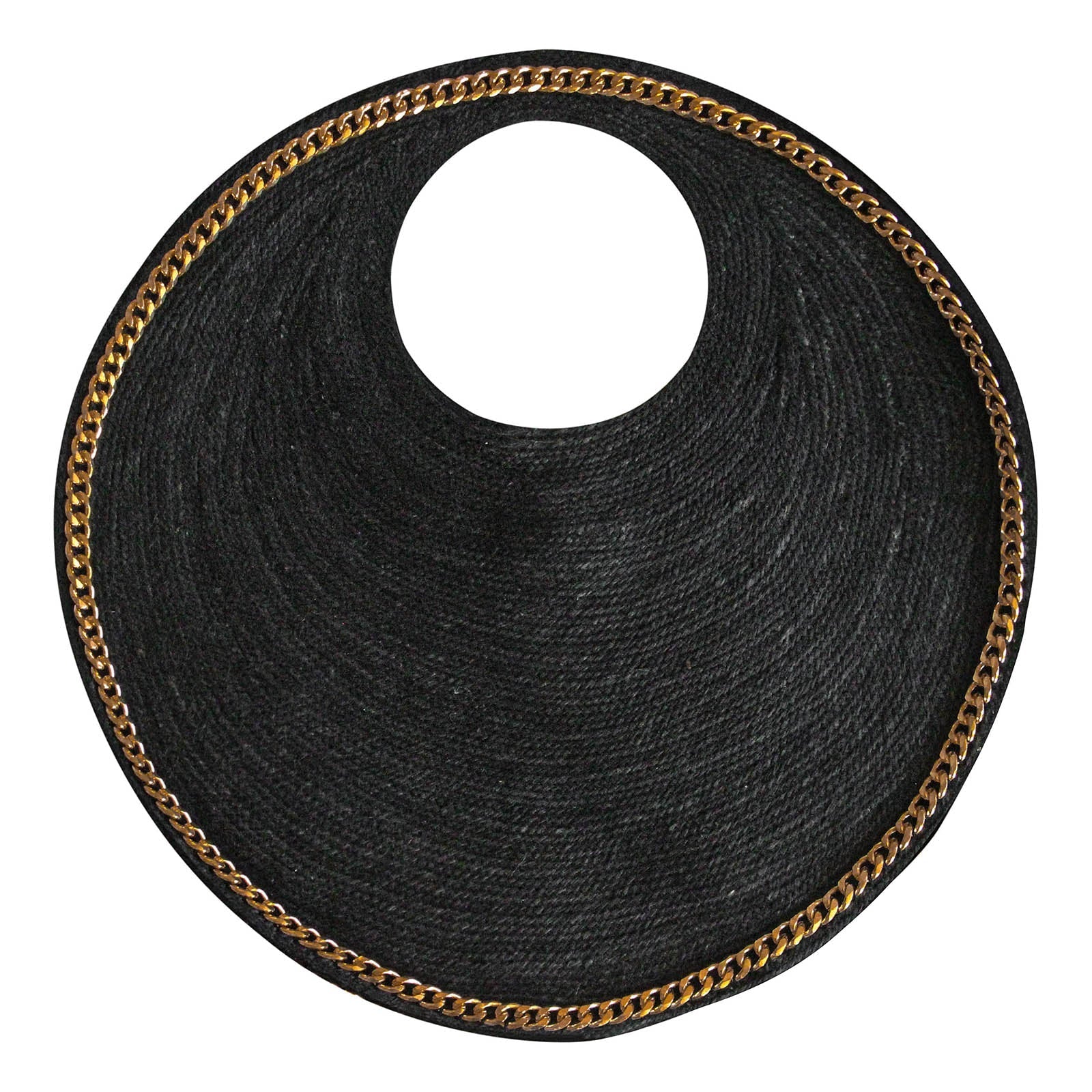 The Solo Fig Large Black Jute Bag With Gold Chain - Diazza