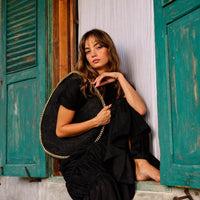The Solo Fig Large Black Jute Bag With Gold Chain - Diazza