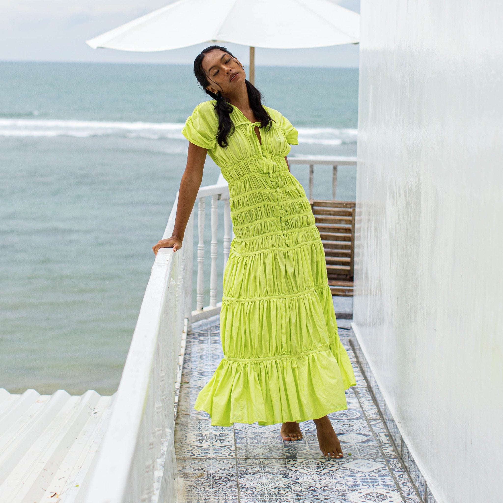 The Srikandi Maxi Dress In Lime Green - Diazza