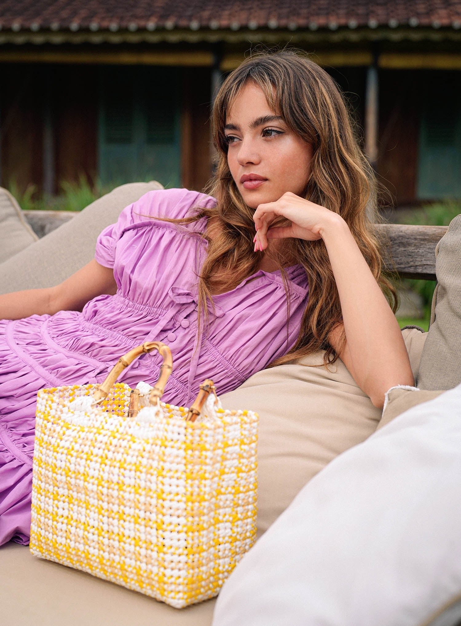 The Srikandi Mini Ruffle Dress In Light Purple - Diazza