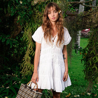 The Srikandi Mini Ruffle Dress In White - Diazza