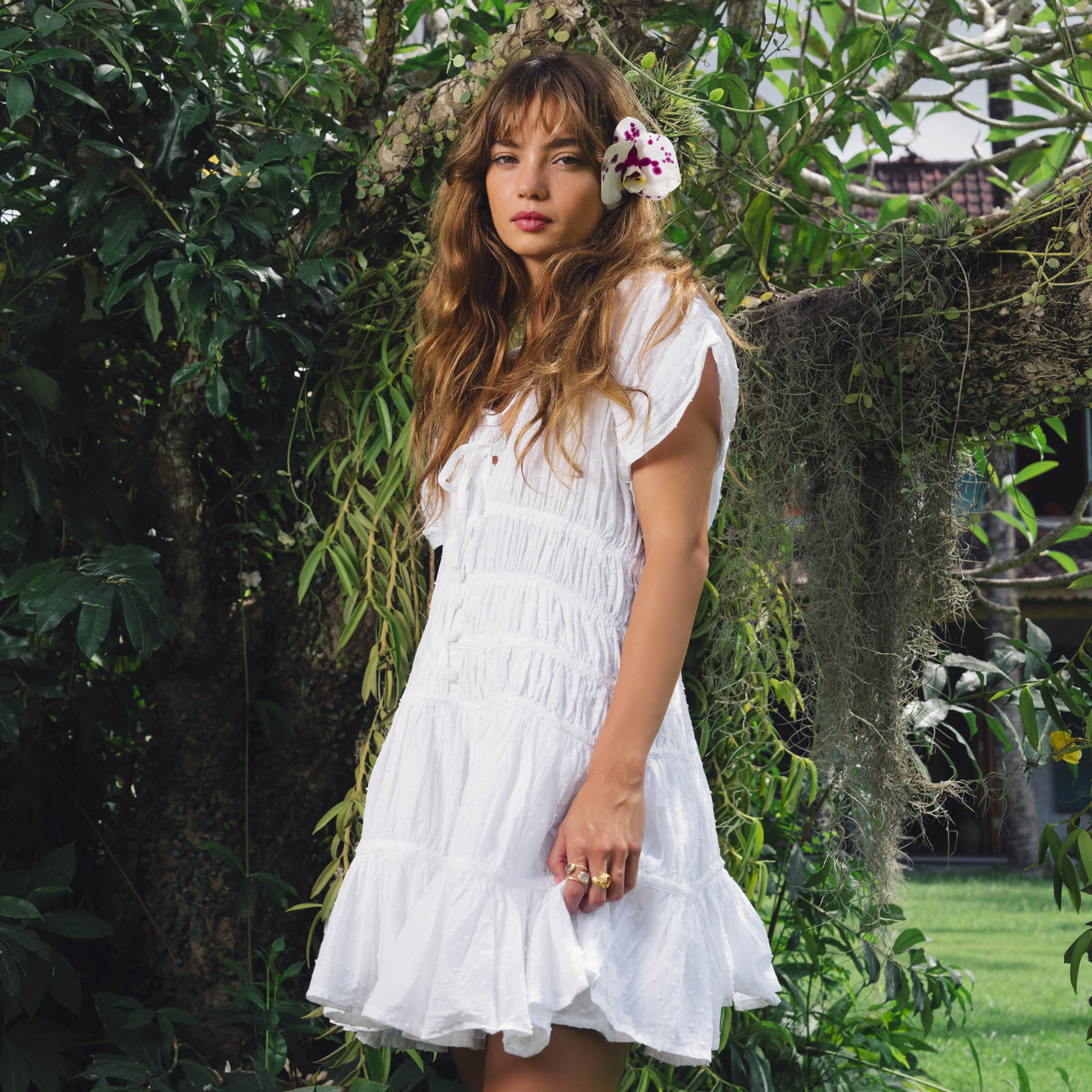 The Srikandi Mini Ruffle Dress In White - Diazza