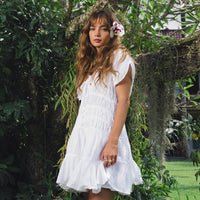 The Srikandi Mini Ruffle Dress In White - Diazza