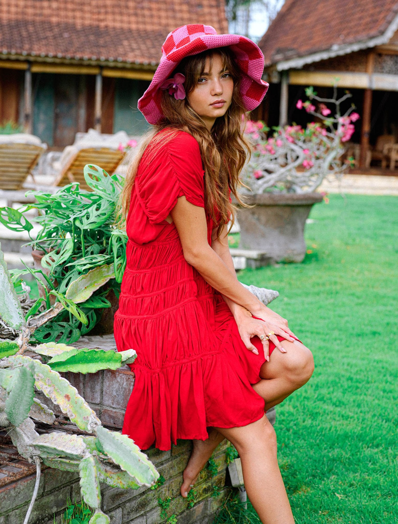 The Srikandi Ruffle Dress In Scarlet Red - Diazza