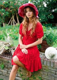 The Srikandi Ruffle Dress In Scarlet Red - Diazza