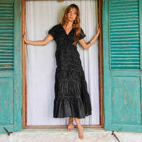 The Srikandi Ruffle Maxi Dress In Black - Diazza