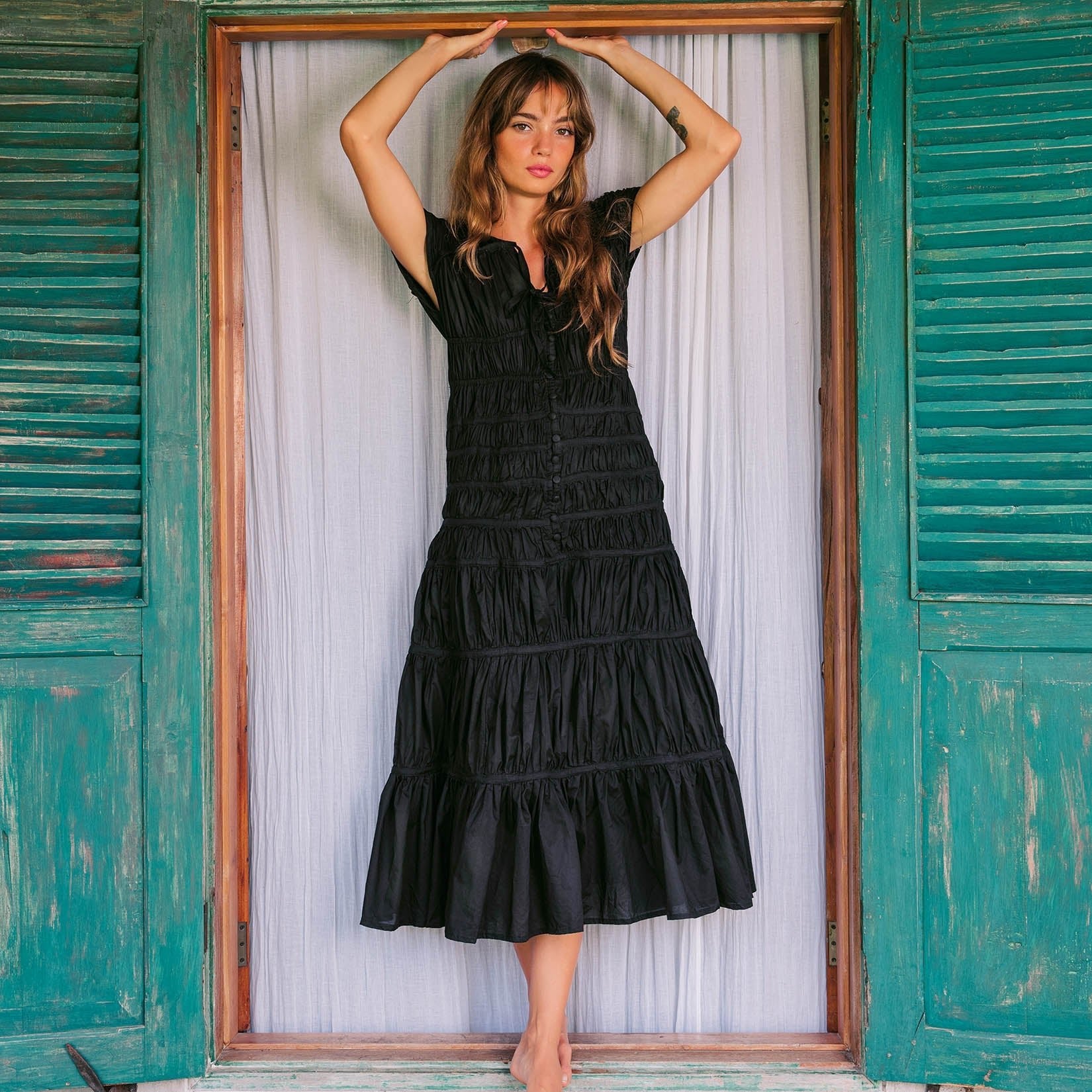 The Srikandi Ruffle Maxi Dress In Black - Diazza