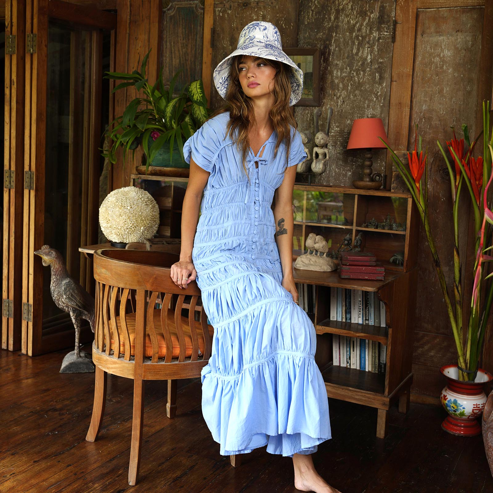 The Srikandi Ruffle Maxi Dress In Princess Blue - Diazza