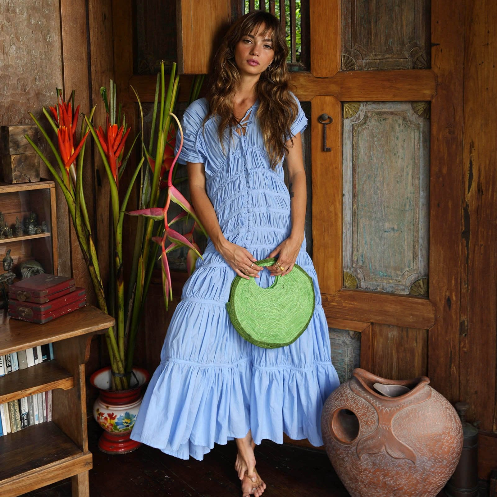 The Srikandi Ruffle Maxi Dress In Princess Blue - Diazza