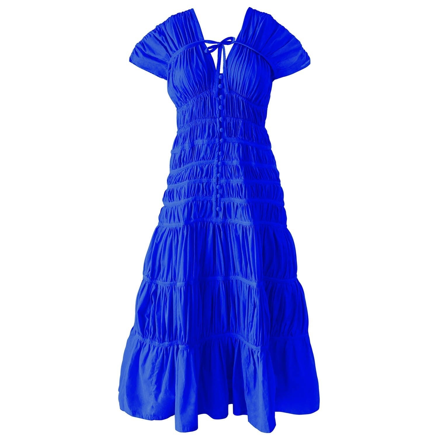 The Srikandi Ruffle Maxi Dress In Royal Blue - Diazza