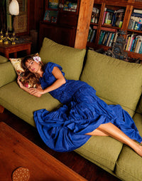 The Srikandi Ruffle Maxi Dress In Royal Blue - Diazza