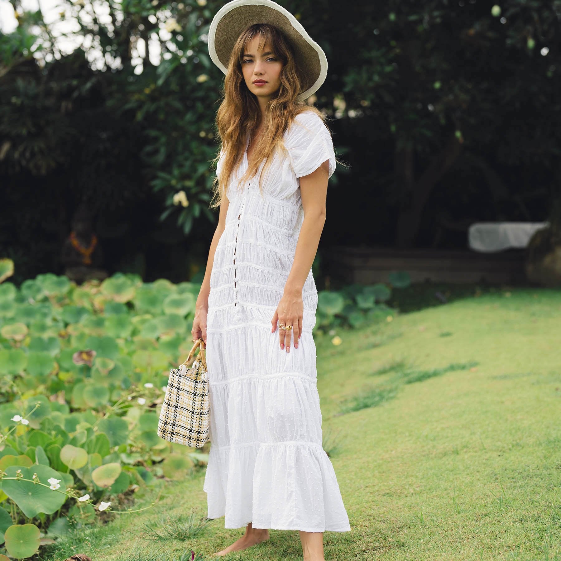 The Srikandi Ruffle Maxi Dress In White - Diazza
