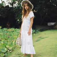 The Srikandi Ruffle Maxi Dress In White - Diazza