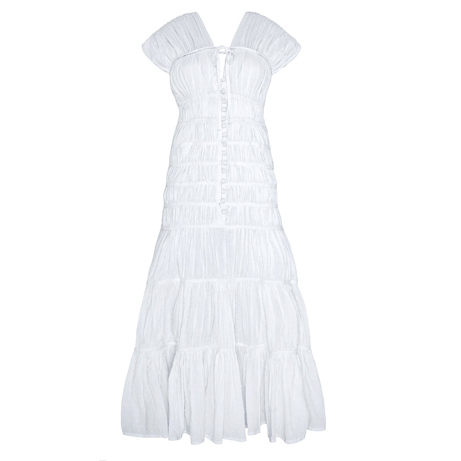 The Srikandi Ruffle Maxi Dress In White - Diazza