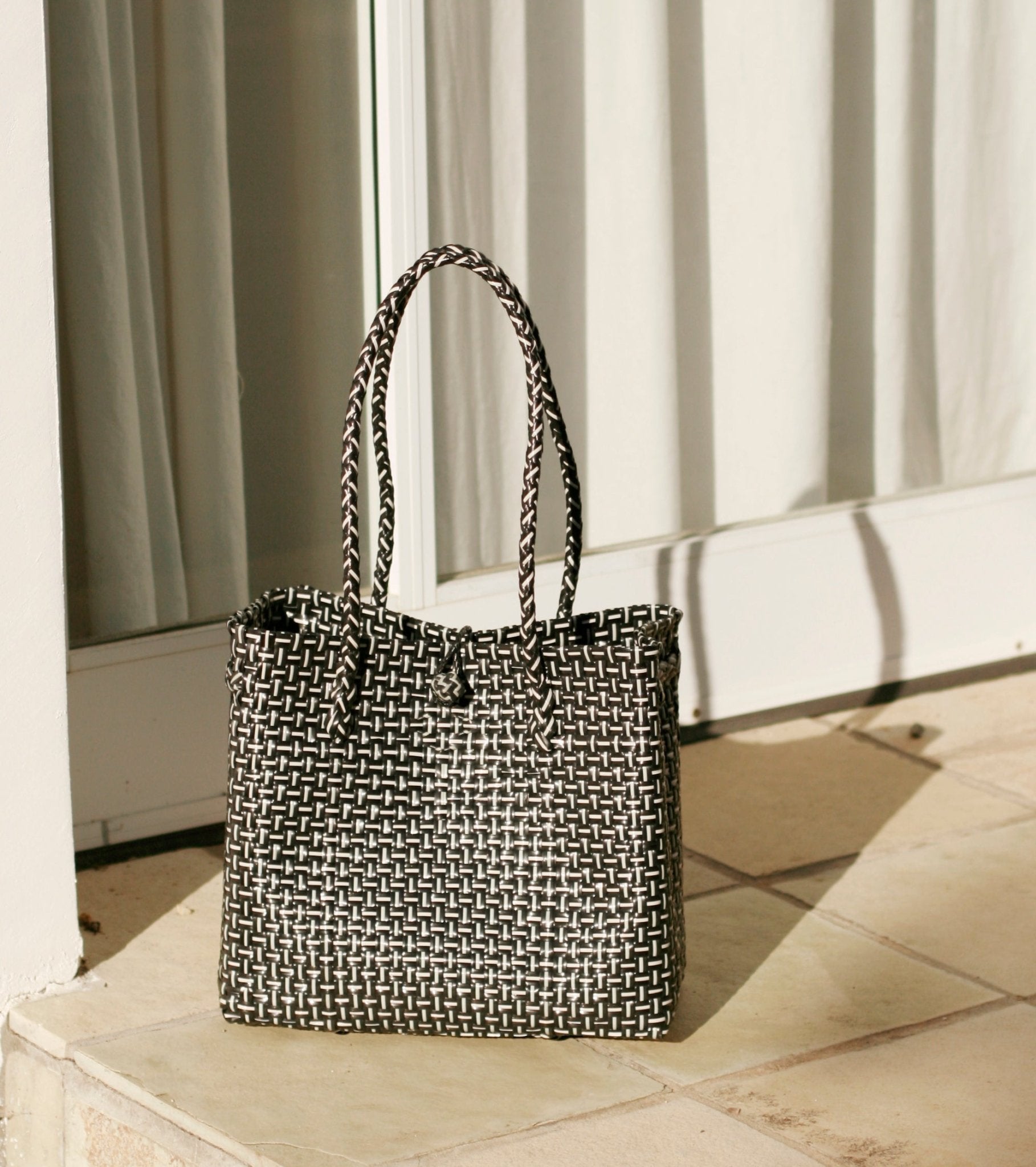 Toko Recycled Woven Tote Bag, in Black - Diazza