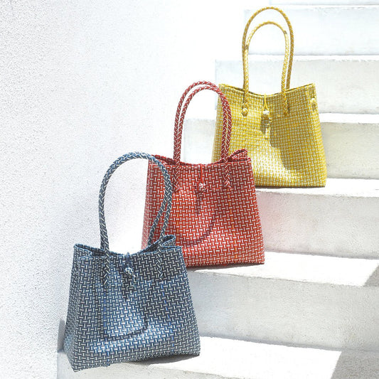 TOKO Recycled Woven Tote Bag, in Red & White - Diazza