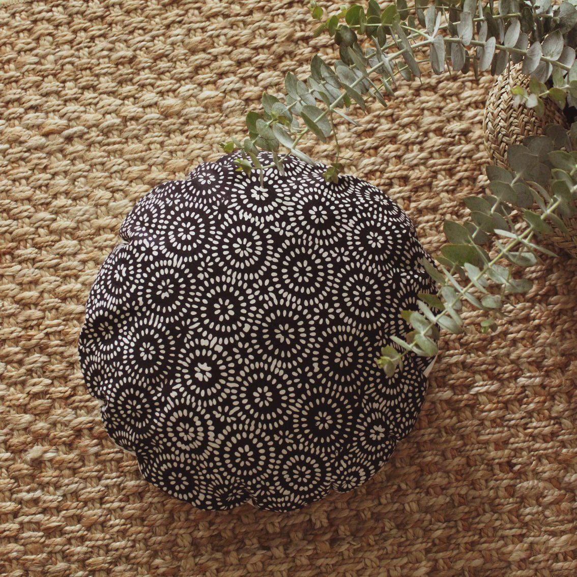 Traditional Batik Decorative Round Pillow Cover 16" - in Dark Navy - Diazza