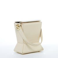 Women's Off White Leather Bucket Bag - SUSU Amber Geometric Crossbody Purse with Gold Hardware SUSU