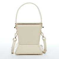 Women's Off White Leather Bucket Bag - SUSU Amber Geometric Crossbody Purse with Gold Hardware SUSU