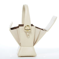 Women's Off White Leather Bucket Bag - SUSU Amber Geometric Crossbody Purse with Gold Hardware SUSU