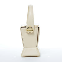 Women's Off White Leather Bucket Bag - SUSU Amber Geometric Crossbody Purse with Gold Hardware SUSU