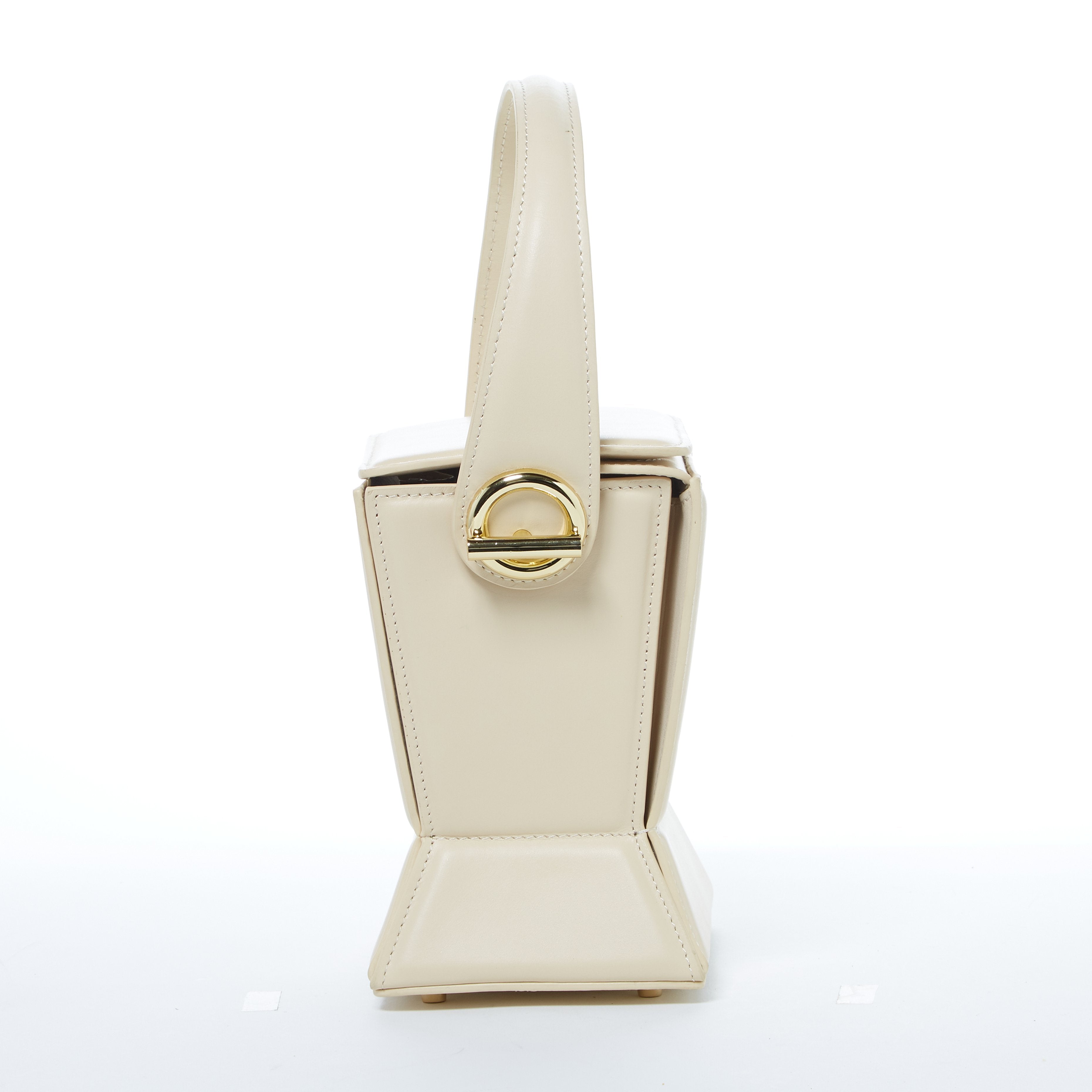 Women's Off White Leather Bucket Bag - SUSU Amber Geometric Crossbody Purse with Gold Hardware SUSU