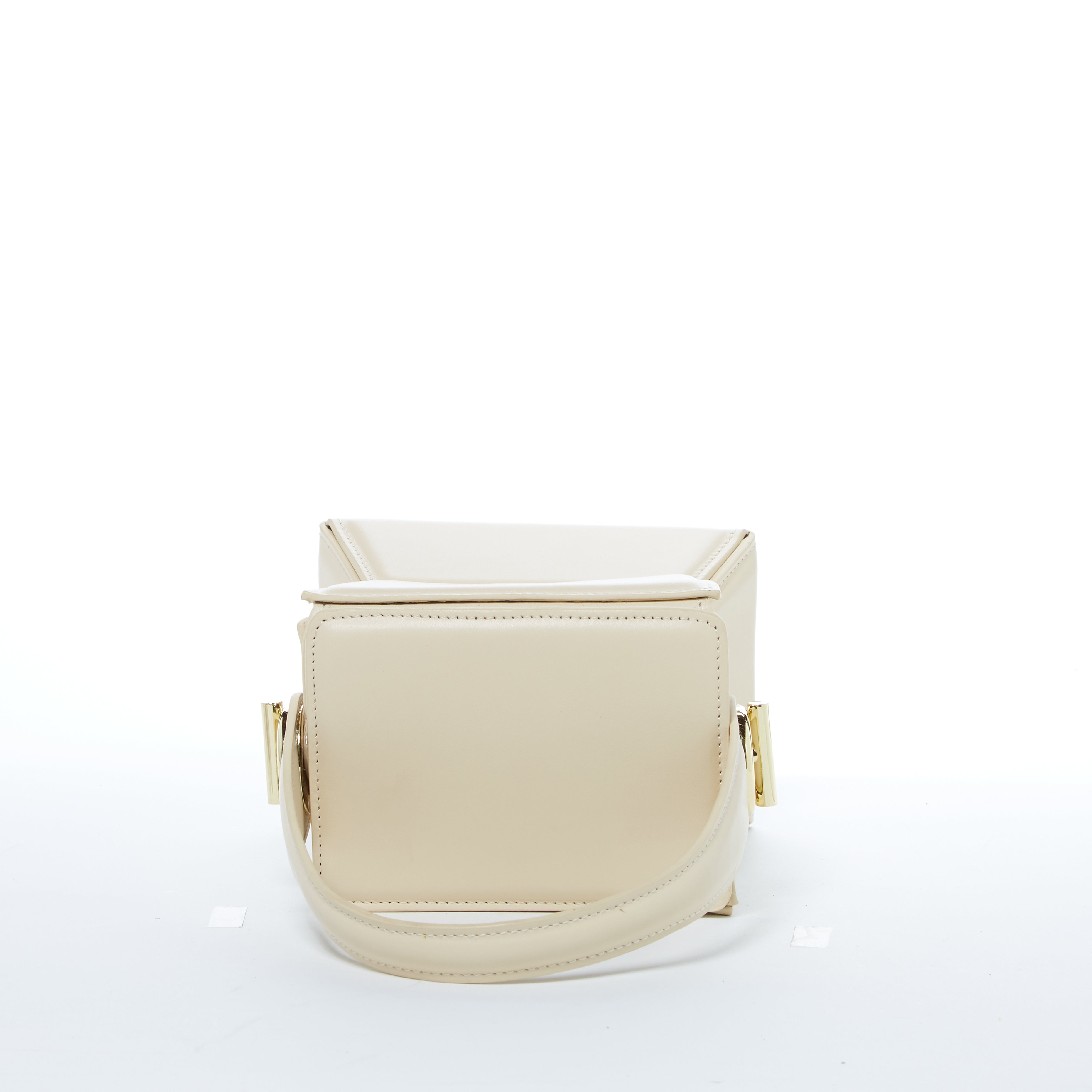 Women's Off White Leather Bucket Bag - SUSU Amber Geometric Crossbody Purse with Gold Hardware SUSU