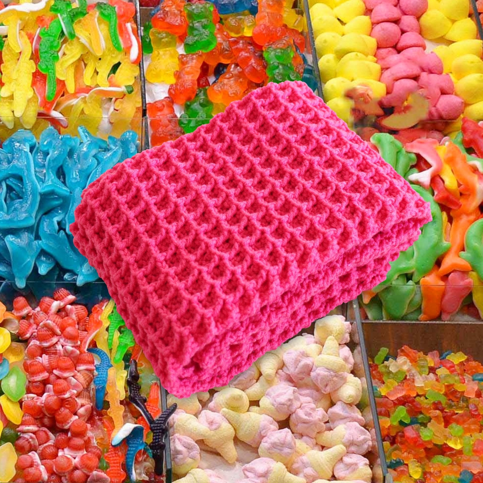 WAFFLE Crochet Scarf in Candy Pink - Diazza