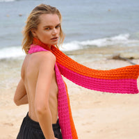 WAFFLE Crochet Scarf in Candy Pink & Tangerine Orange - Diazza