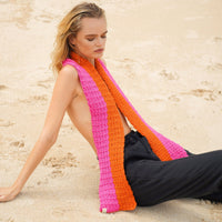 WAFFLE Crochet Scarf in Candy Pink & Tangerine Orange - Diazza