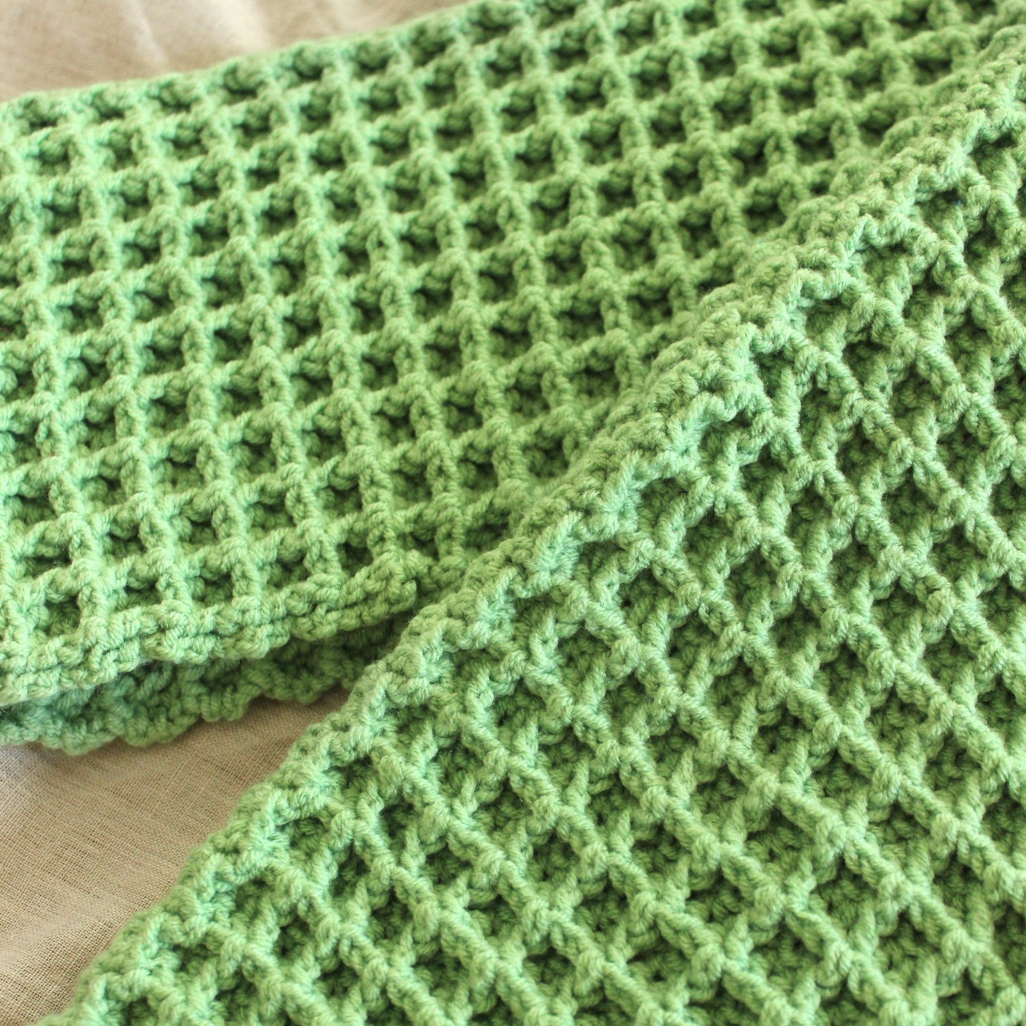 WAFFLE Crochet Scarf in Sage Green - Diazza