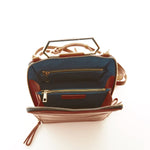 Women's Amber Brown Leather Convertible Backpack - SUSU Heidi Unique Crossbody Purse - Diazza