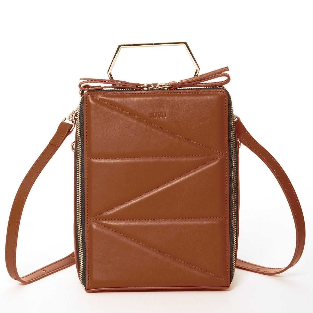 Women's Amber Brown Leather Convertible Backpack - SUSU Heidi Unique Crossbody Purse - Diazza