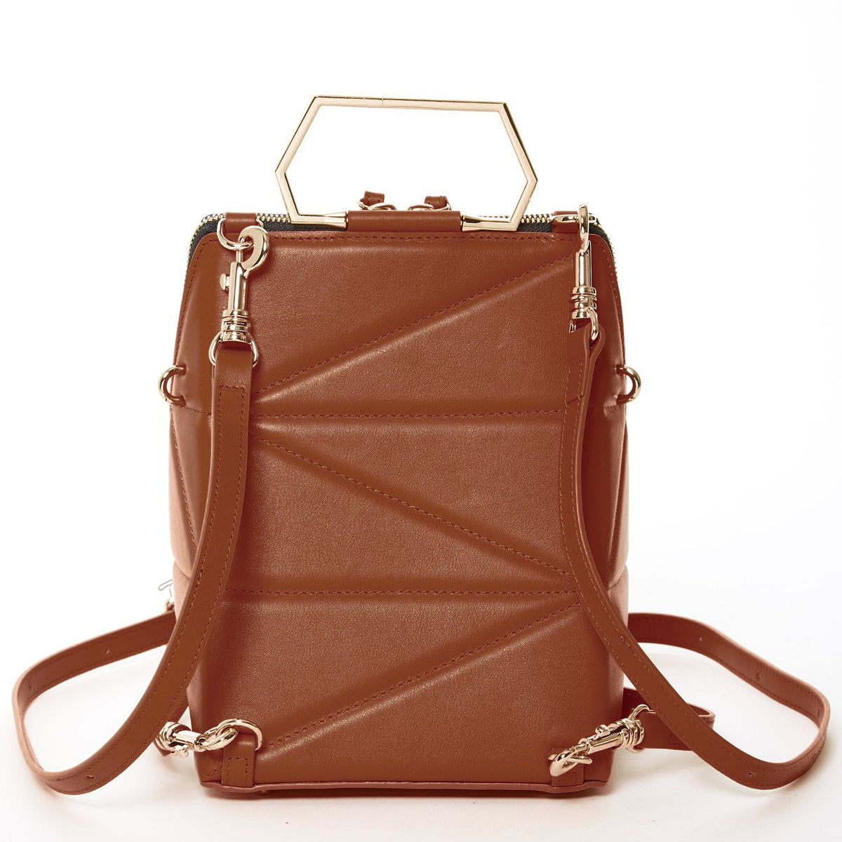 Women's Amber Brown Leather Convertible Backpack - SUSU Heidi Unique Crossbody Purse - Diazza