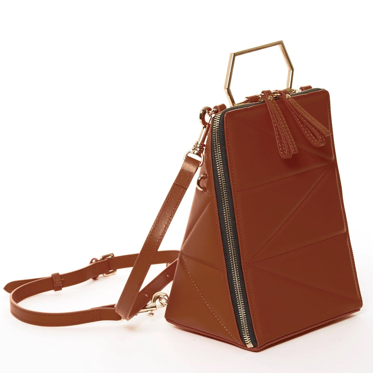 Women's Amber Brown Leather Convertible Backpack - SUSU Heidi Unique Crossbody Purse - Diazza