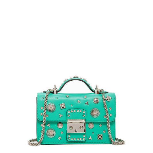 Women's Arcadia Green Studded Leather Small Crossbody Bag - SUSU Hollywood Purse - Diazza