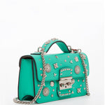 Women's Arcadia Green Studded Leather Small Crossbody Bag - SUSU Hollywood Purse - Diazza